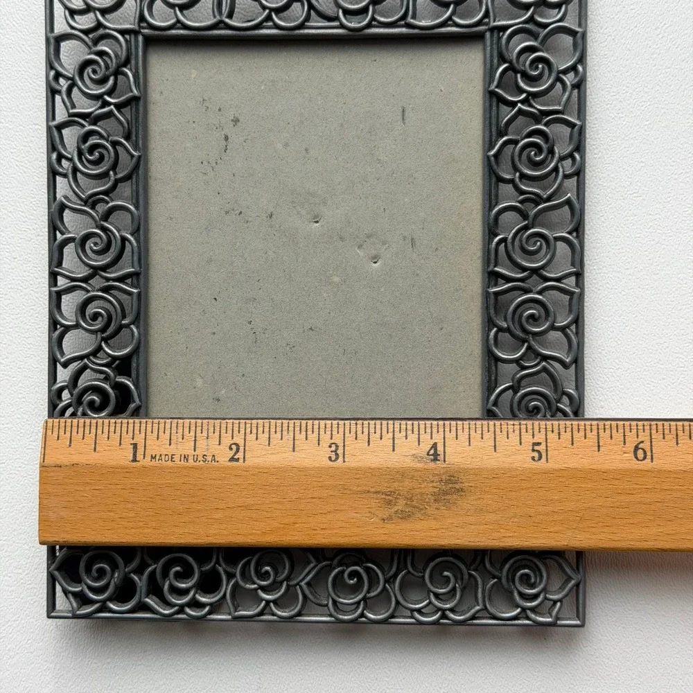 Vintage Metal Rose Floral Frame‎ 4x6 Silver Cottagecore Countrycore